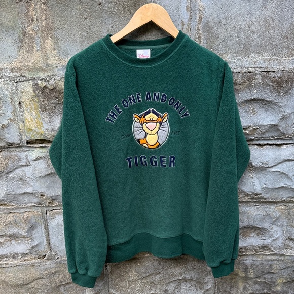 Vintage Disney Tigger fleece sweatshirt small green Y2K Winnie the Pooh oversize - Picture 2 of 4